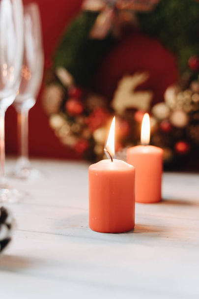 table setting for christmas decoration, candles - Photo, image