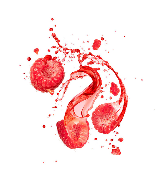 Juice splashes out from cutted raspberries on a white background - Foto, immagini
