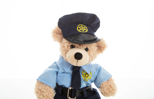 Χαριτωμένο αρκουδάκι σε αστυνομικό στολή απομονώνονται σε λευκό φόντο - Φωτογραφία, εικόνα