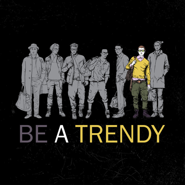 Trendy poster with stylish guys - Vector, Imagen