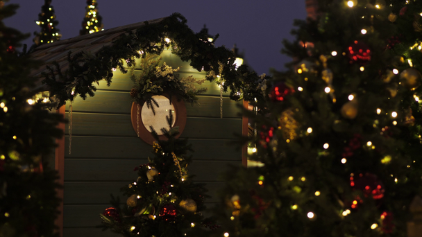 Noel için dekore edilmiş güzel ev Noel ağaçlarıyla ilgilidir. - Video, Çekim