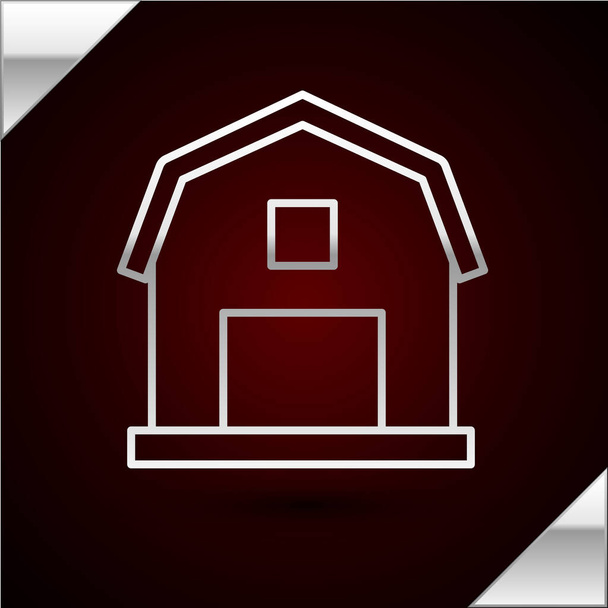 Srebrna linia Koncepcja Farm House ikona izolowana na ciemnoczerwonym tle. Rustykalny krajobraz. Ilustracja wektora - Wektor, obraz