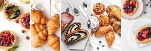 Collage of photos with different tasty pastries  - Photo, Image