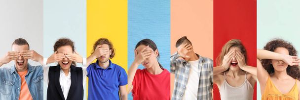 Collage de photos avec différentes personnes aveugles couvrant leurs yeux
 - Photo, image