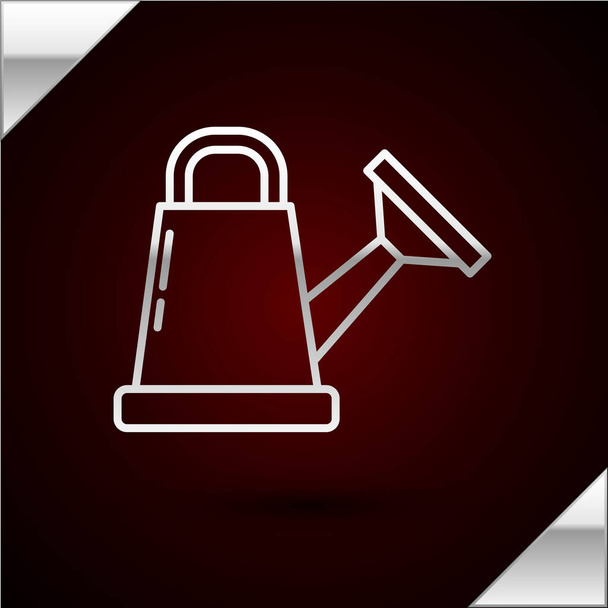 Silver line Watering can icon isolated on dark red background. Irrigation symbol. Vector Illustration - Vector, Image