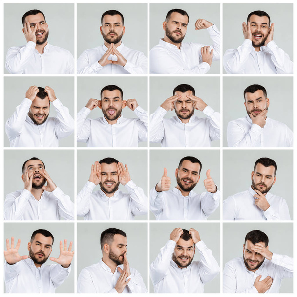 collage of portraits of man with different emotions - Φωτογραφία, εικόνα