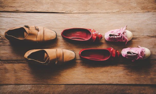 shoes, three pairs of dad, mom, daughter - the family concept  - Photo, Image