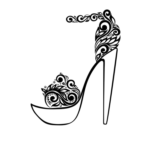 Красиві сандалі, прикрашені чорно-білим квітковим орнаментом
 - Вектор, зображення