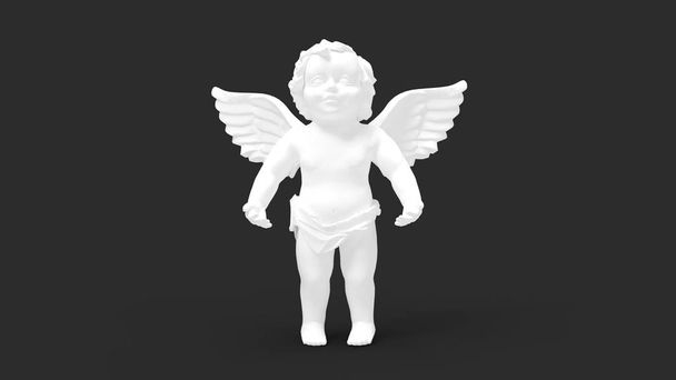 3D απόδοση του αγάλματος Cupido μικρό παιδί με φτερά στο φόντο στούντιο - Φωτογραφία, εικόνα