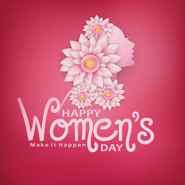 Postcard women day with silhouette women symbol and love flowers - Vector, Image