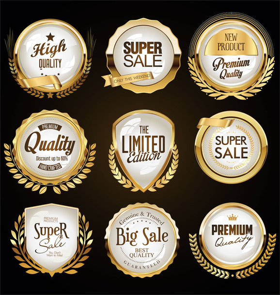 A golden collection of various badges and labels - Vetor, Imagem