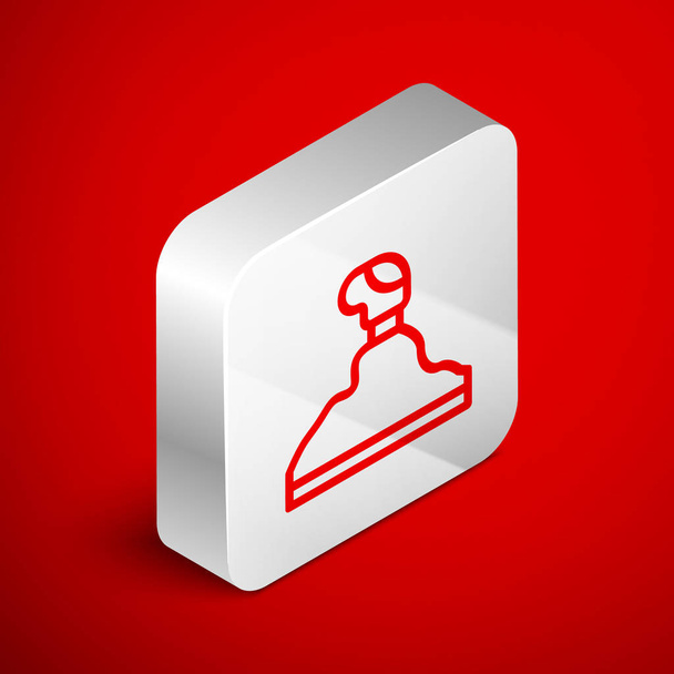 Isometric line Gear shifter icon isolated on red background. Transmission icon. Silver square button. Vector Illustration - Vector, Image