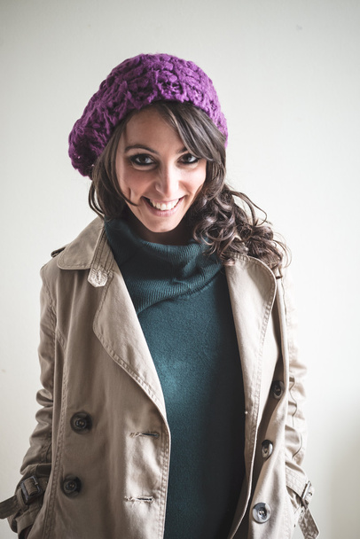 beautiful woman with turtleneck, scarf and cap autumn - Photo, Image