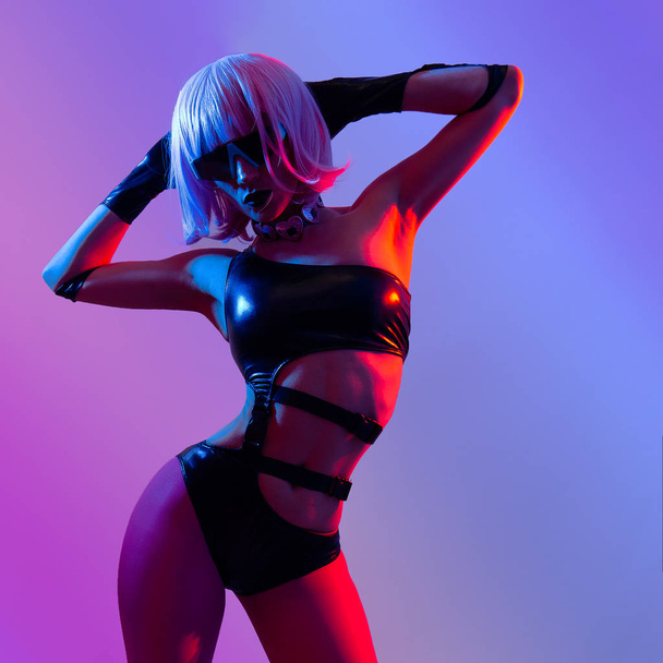 Model Cyberpunk style.  Fashion clubbing dancing concept - Фото, изображение
