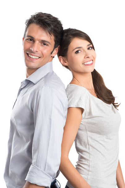 Happy Young Couple Shoulder to Shoulder - Fotografie, Obrázek