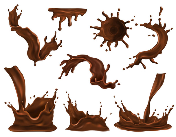 Set realista de salpicaduras de chocolate
 - Vector, Imagen