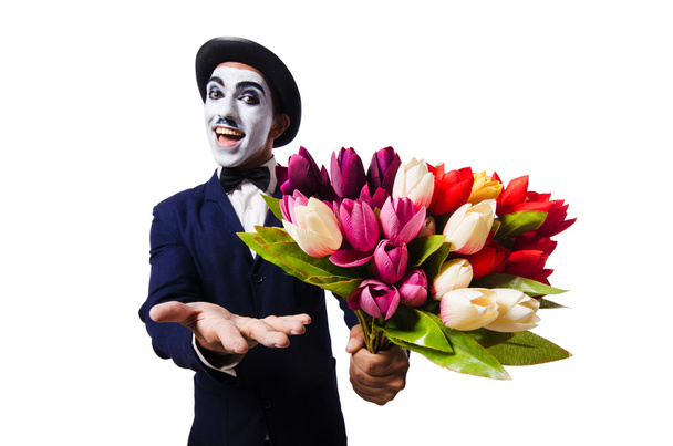 Man with flowers isolated on the white - Photo, image