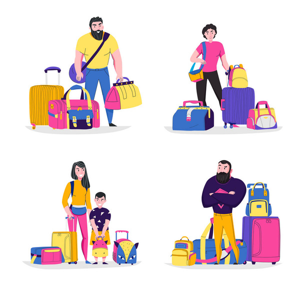 Reisetaschen-Konzept setzt Symbole - Vektor, Bild