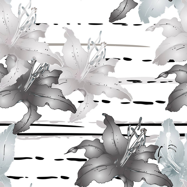 Floral Black and White Seamless Pattern. Stripe - ベクター画像