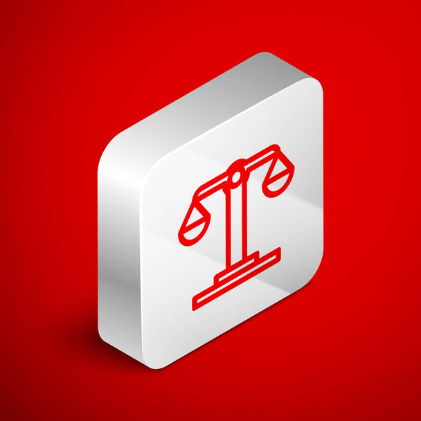 Isometric line Libra zodiac sign icon isolated on red background. Astrological horoscope collection. Silver square button. Vector Illustration - Vector, Image