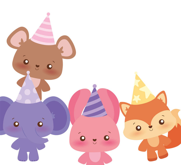 animals cartoons of happy birthday concept vector design - Vector, Image