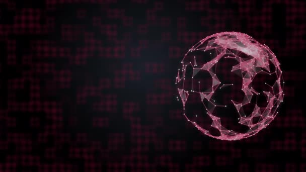 Abstract hacked globe in red plexus rotating on digital background. Hacking and attack concept. - Footage, Video