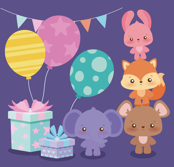 animals cartoons of happy birthday concept vector design - ベクター画像