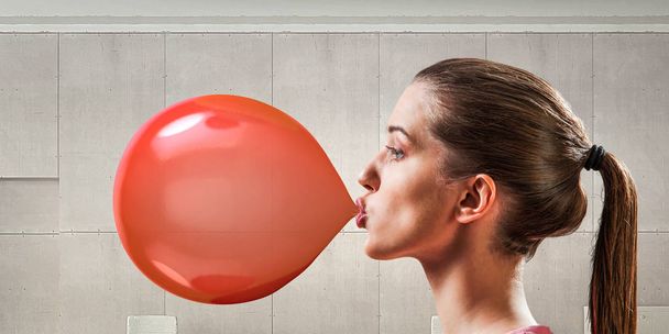 Girl chewing gum . Mixed media - Фото, изображение