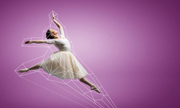 Ballerina and digital grid . Mixed media - Foto, afbeelding