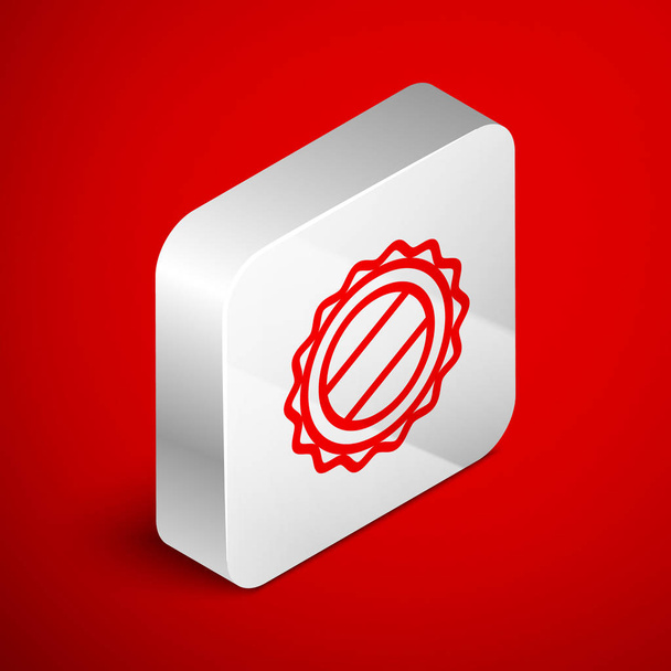 Isometric line Bottle cap icon isolated on red background. Silver square button. Vector Illustration - Vector, Image