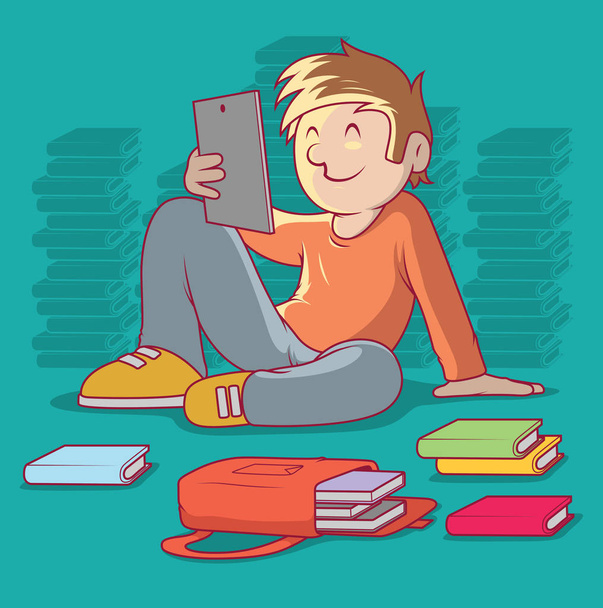 Dzieciak czytający ilustrację wektora książki. Koncepcja studiów, kształcenia wiedzy - Wektor, obraz