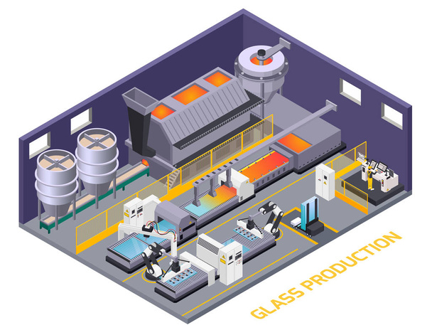 Samenstelling van de productielijn glasfabriek - Vector, afbeelding