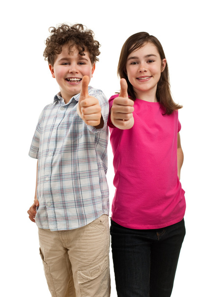 Boy and girl showing thumbs up sign - Foto, Imagem