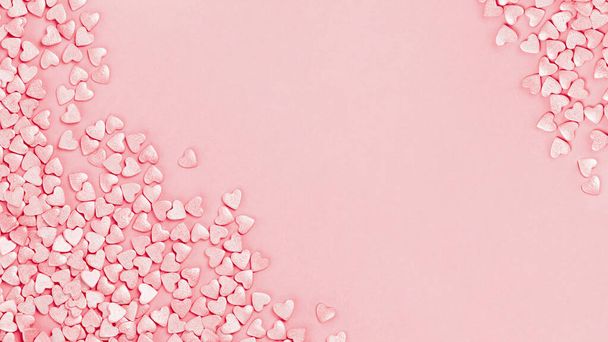 Trendy shining silver candy pink hearts background banner - Φωτογραφία, εικόνα