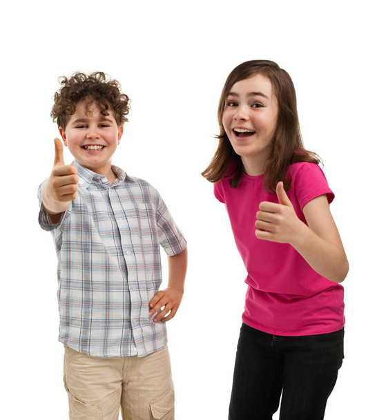 Boy and girl showing thumbs up sign - Foto, Imagem