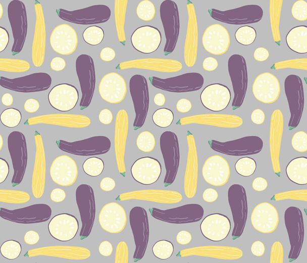 Векторная иллюстрация ручной работы сортов цуккини и баклажанов. Прохладная овощная печать, красивые элементы дизайна
 - Вектор,изображение