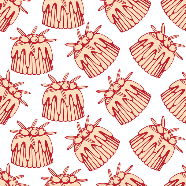 Hand drawn vector of seamless pattern with cakes. 2020 year, happy holidays. Endless texture for festive design and holiday decoration. - Vektor, kép