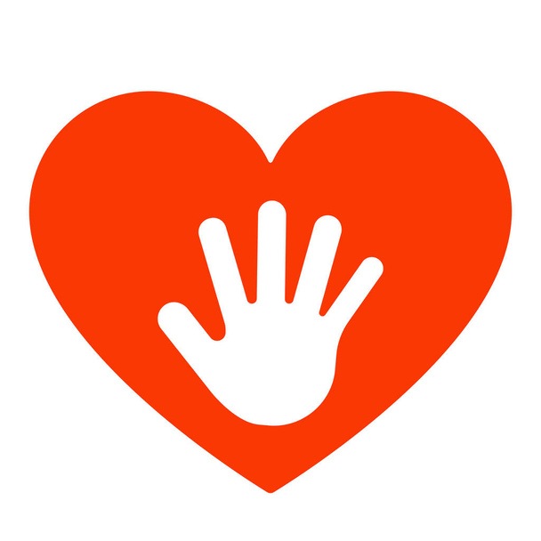 Hand in hand met rood hart. Zorg, participatie, samen vrijwilligerswerk en hulpconcept. Vectorillustratie - Vector, afbeelding