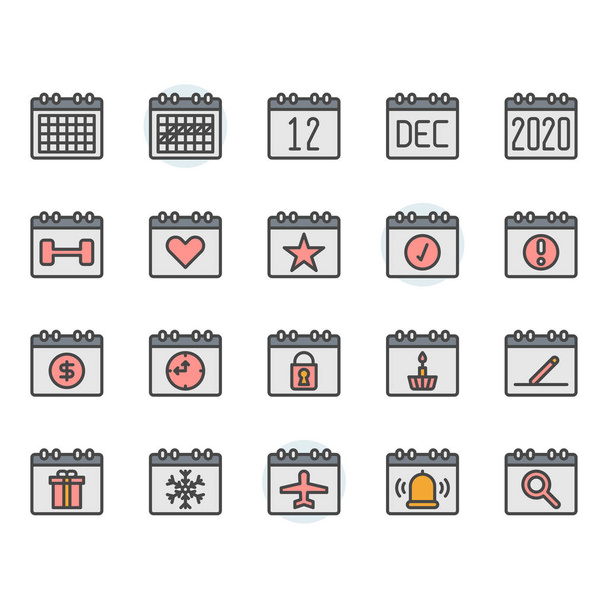 Kalenteri kuvake ja symboli asetettu väri ääriviivat suunnittelu
 - Vektori, kuva
