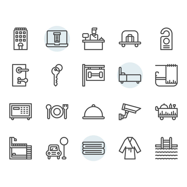 Icono de servicio del hotel y símbolo en el diseño del esquema
 - Vector, Imagen