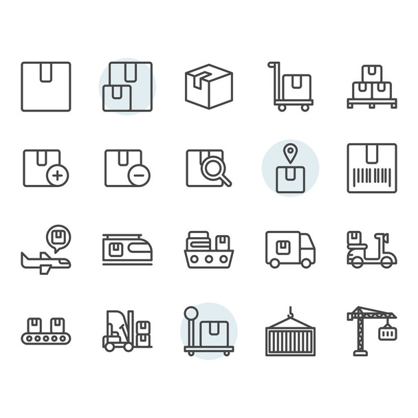 Entrega do pacote e logístico ícone relacionado e conjunto de símbolos
 - Vetor, Imagem