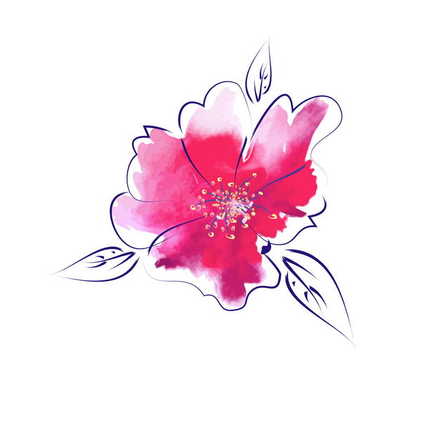 Aquarell rosa Blume. Gemischte Medien. Vektorillustration - Vektor, Bild