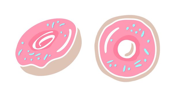 ντόνατ - διανυσματική απεικόνιση σε λευκό φόντο, στυλ κινουμένων σχεδίων. ντόνατς με ροζ γλάσο σε διαφορετικές γωνίες. - Διάνυσμα, εικόνα