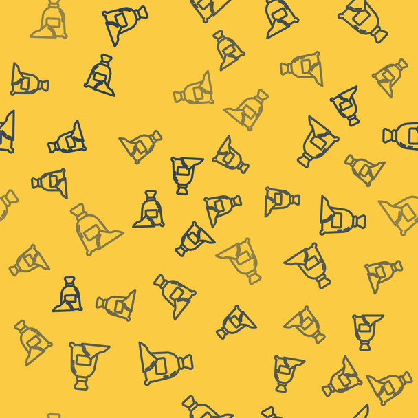 Línea azul Bolsa de harina icono aislado patrón sin costuras sobre fondo amarillo. Ilustración vectorial
 - Vector, Imagen