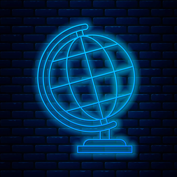 ネオンラインの輝きレンガの壁の背景に隔離された地球の地球のアイコン。ベクターイラスト - ベクター画像