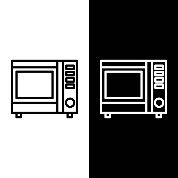Állítsa vonal Mikrohullámú sütő ikon elszigetelt fekete-fehér háttér. Háztartási gépek ikonja. Vektorillusztráció - Vektor, kép