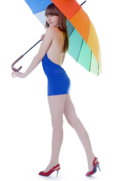 Lady standing with color umbrella - Φωτογραφία, εικόνα