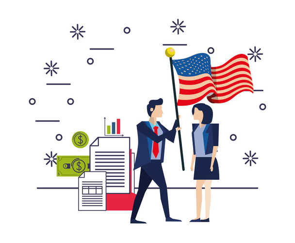 Amerika Birleşik Devletleri bayrağına sahip iş çifti - Vektör, Görsel