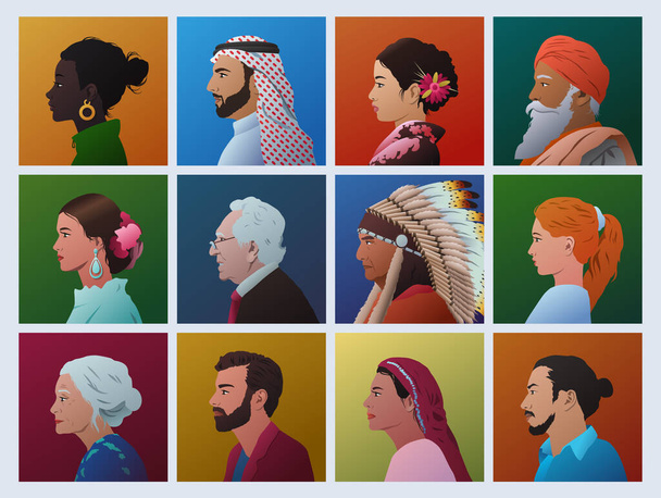 Gente de diferentes culturas perfil caras vector
 - Vector, Imagen