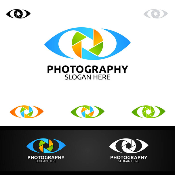 Abstracte Eye Camera Fotografie Logo Icon Vector Ontwerp Template - Vector, afbeelding